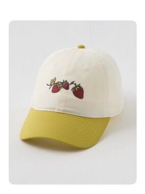 aerie Strawberry Embroidered Baseball Cap - Cream & Yellow